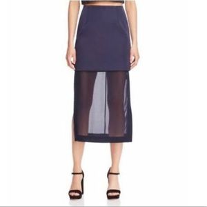 Keepsake navy blue tiered straight skirt semi